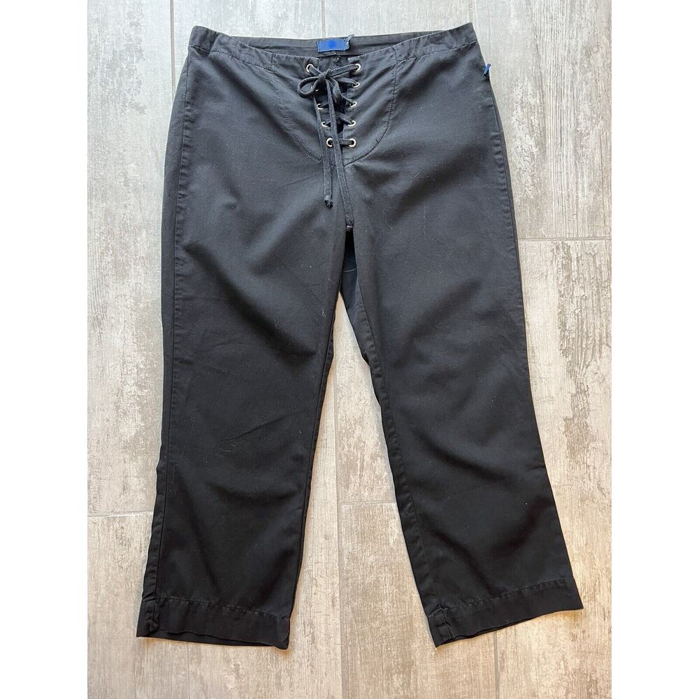 BLUE DOT Black Crop Capri Pants Lace Up Front 100% Cotton Casual Designer 2 S